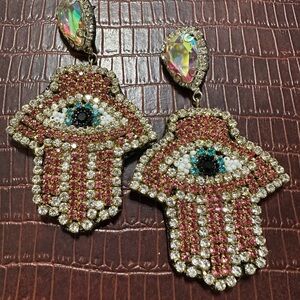 Dazzling Pink and Gold Hamsa Earrings
